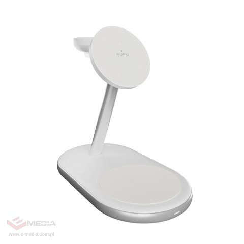 Ładowarka bezprzewodowa 3 w 1 Puro Mag Station Qi2 kompatybilna z MagSafe - biała