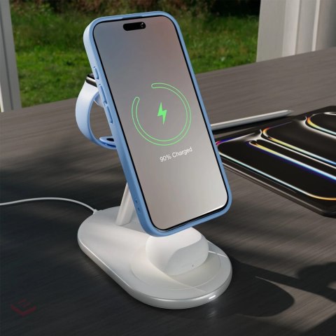 Ładowarka bezprzewodowa 3 w 1 Puro Mag Station Qi2 kompatybilna z MagSafe - biała