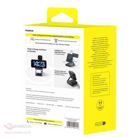 Ładowarka bezprzewodowa Baseus PicoGo AF21 3w1 Qi2.2 35W z kablem USB-C 1m - czarna