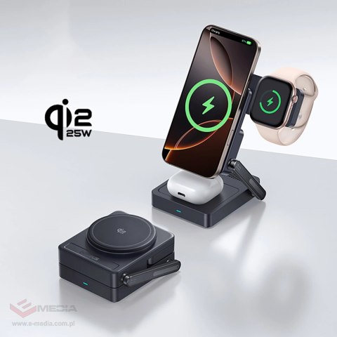Ładowarka bezprzewodowa Baseus PicoGo AF21 3w1 Qi2.2 35W z kablem USB-C 1m - czarna