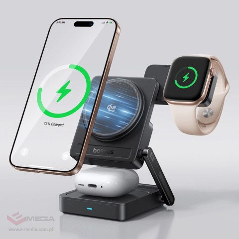 Ładowarka bezprzewodowa Baseus PicoGo AF21 3w1 Qi2.2 35W z kablem USB-C 1m - czarna