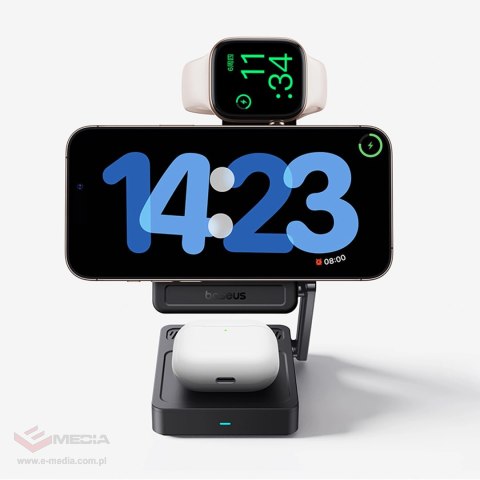 Ładowarka bezprzewodowa Baseus PicoGo AF21 3w1 Qi2.2 35W z kablem USB-C 1m - czarna