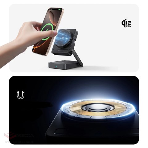 Ładowarka bezprzewodowa Baseus PicoGo AF21 3w1 Qi2.2 35W z kablem USB-C 1m - czarna