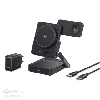 Ładowarka bezprzewodowa Baseus PicoGo AF21 3w1 Qi2.2 35W z zasilaczem EU 45W i kablem USB-C 1m - czarna