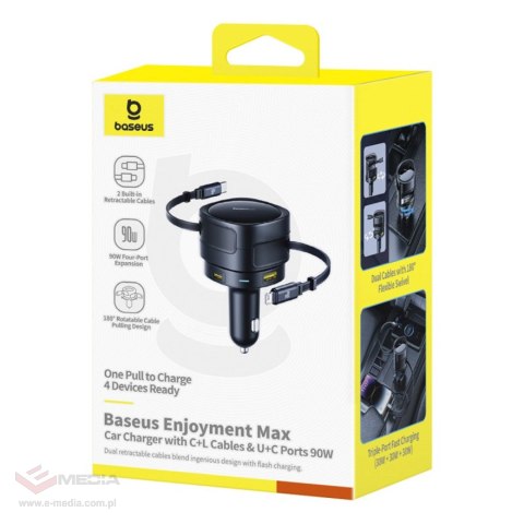 Ładowarka samochodowa Baseus Enjoyment Max 90W 2x USB-C + kabel USB-C i Lightning - czarna