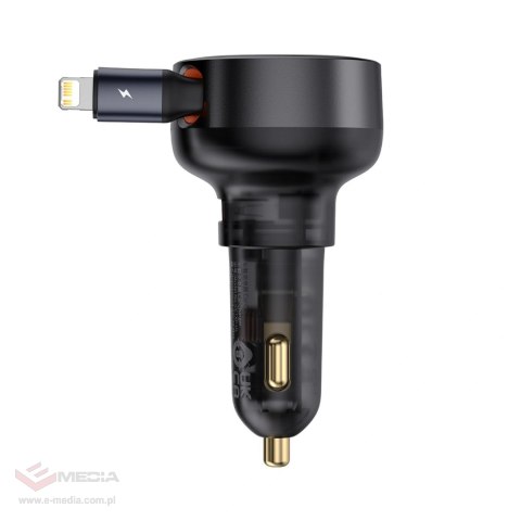 Ładowarka samochodowa Baseus Enjoyment Pro 55W USB-A ze zwijanym kablem Lightning - czarna