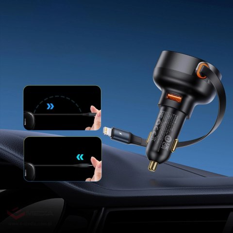 Ładowarka samochodowa Baseus Enjoyment Pro 55W USB-A ze zwijanym kablem Lightning - czarna