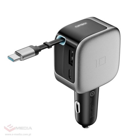 Ładowarka samochodowa Cuktech CC903P 100 W z wyświetlaczem i zwijanym kablem USB-C 70 cm - szara