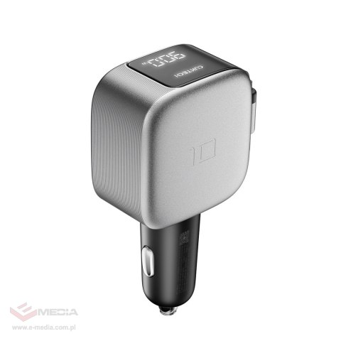 Ładowarka samochodowa Cuktech CC903P 100 W z wyświetlaczem i zwijanym kablem USB-C 70 cm - szara
