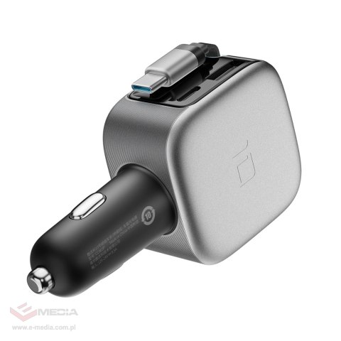 Ładowarka samochodowa Cuktech CC903P 100 W z wyświetlaczem i zwijanym kablem USB-C 70 cm - szara