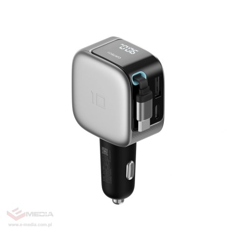 Ładowarka samochodowa Cuktech CC903P 100 W z wyświetlaczem i zwijanym kablem USB-C 70 cm - szara