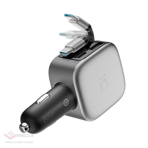 Ładowarka samochodowa Cuktech CC903P 100 W z wyświetlaczem i zwijanym kablem USB-C 70 cm - szara