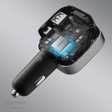 Ładowarka samochodowa Cuktech CC903P 100 W z wyświetlaczem i zwijanym kablem USB-C 70 cm - szara
