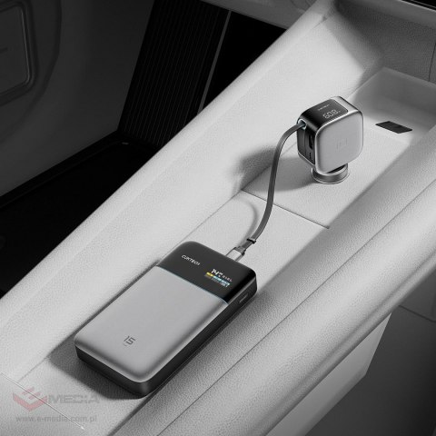 Ładowarka samochodowa Cuktech CC903P 100 W z wyświetlaczem i zwijanym kablem USB-C 70 cm - szara