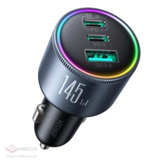 Ładowarka samochodowa Joyroom JR-CCN07 145W 2xUSB-C USB-A + kabel USB-C 100W - ciemnoszara