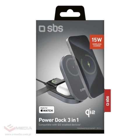 Stacja ładująca SBS składana 3w1 bezprzewodowa QI2 MFI - Made for iPhone - czarna