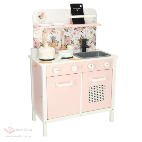 Kuchnia dla dzieci drewniana MDF LULILO FLORA akcesoria różowa 82cm