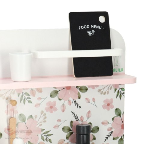 Kuchnia dla dzieci drewniana MDF LULILO FLORA akcesoria różowa 82cm