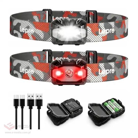 Latarka czołowa LEPRO 320023-2 USB 2 szt.