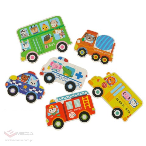 Puzzle dla dzieci układanka w puszce pojazdy 30 puzzli 6 obrazków
