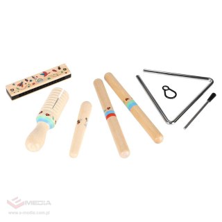 Instrumenty drewniane muzyczne dla dzieci trójkąt pałeczki harmonijka ustna tarka