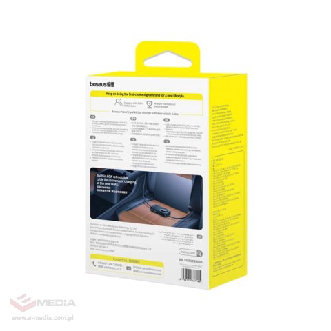 Ładowarka samochodowa Baseus PrimeTrip VW1 60W ze zintegrowanym kablem do 6 urządzeń - czarna