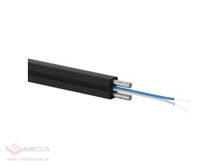 Kabel światłowodowy FTTH 2J, jednomodowy 9/125 LSOH Dca czarny, wzmocnienie FRP, całkowicie dielektryczny, 1000m ALANTEC