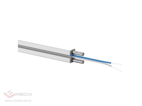 Kabel światłowodowy OS2 FTTH płaski SM 2J 9/125 LSOH Dca biały, wzmocnienie FRP, całkowicie dielektryczny, 1000m ALANTEC