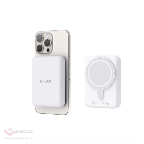 Powerbank Tech-Protect LifeMag PB11 z MagSafe 10000mAh 15W port USB-C - biały + kabel USB-C