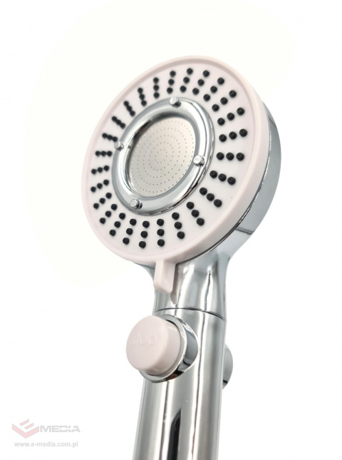Silver shower head, STOP button, 3 modes
