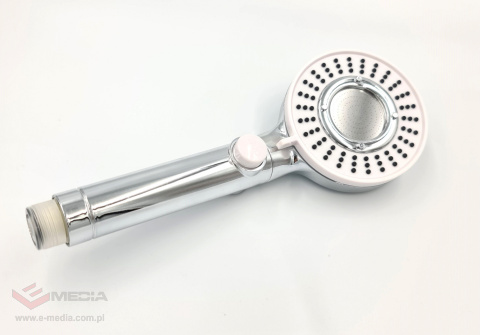 Silver shower head, STOP button, 3 modes