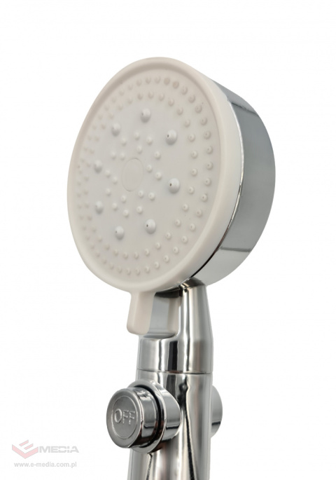Silver shower head, STOP button, 4 modes