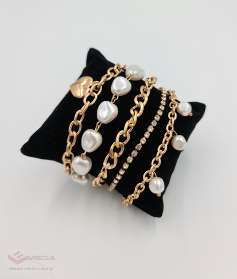 5 pcs bracelets with pearls, cubic zirconias