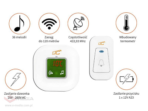 Dzwonek bezprzewodowy z termometrem LTC LXDZ1 ELECTRO AC 230V