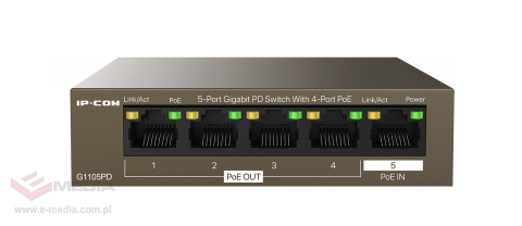 IP-COM G1105PD switch 5x GE, 4x PoE OUT (802.3af), 1x PoE IN (802.3af/at)