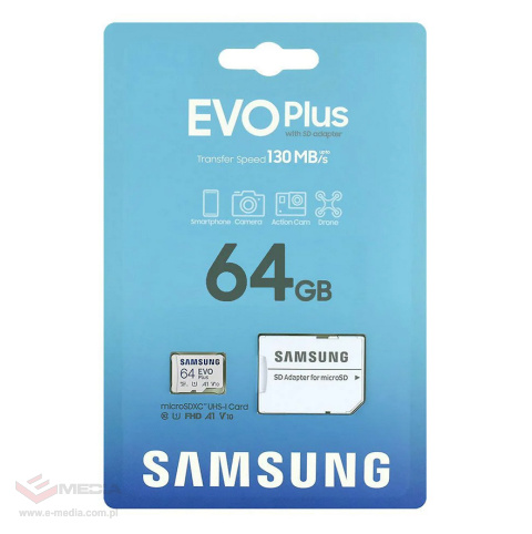Samsung EVO PLUS microSDXC 64GB UHS-I U1 A1 V10 class 10 + adapter do SD