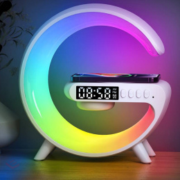 Mini RGB LED lamp with inductive charging, beam and alarm clock