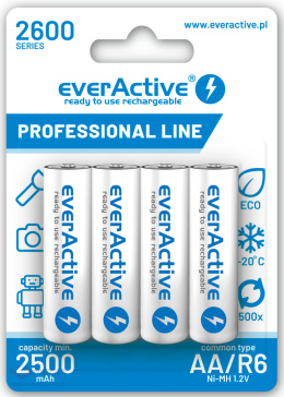 Rechargeable AA / R6 everActive Ni-MH 2600 mAh ready to use batteries - 4 pieces