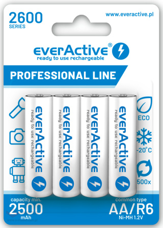 Akumulatorki AA / R6 everActive Ni-MH 2600 mAh ready to use - 4 sztuki