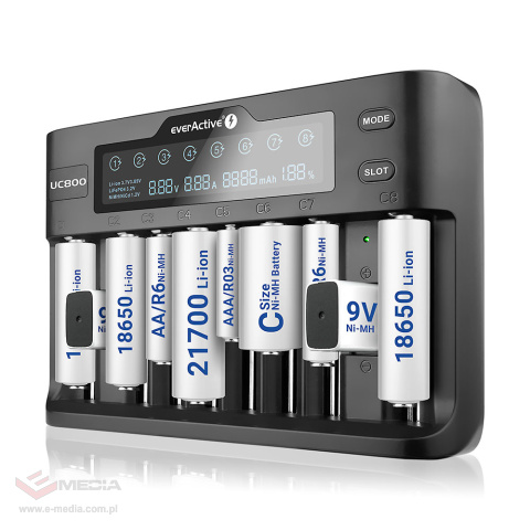 Charger for cylindrical Li-ion and Ni-MH batteries everActive UC-800