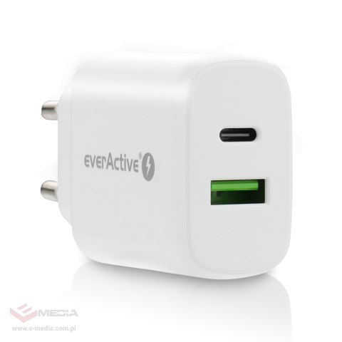 Ładowarka sieciowa everActive SC-370Q USB QC 3.0 oraz USB-C PD PPS 25W