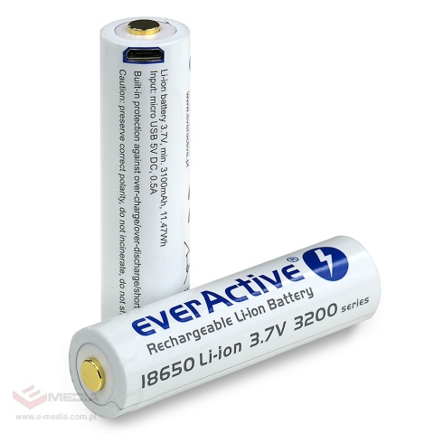 Akumulator everActive 18650 3,7V Li-ion 3200mAh micro USB z zabezpieczeniem BOX