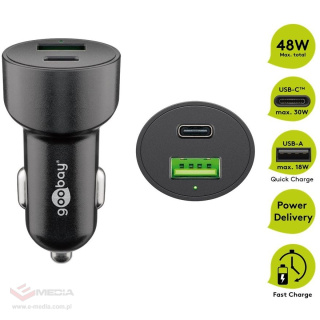 Ładowarka samochodowa z gniazdem USB Quick Charge 3.0 + USB-C PD Goobay 48W