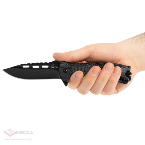 Mil-Tec Paracord Black Folding Knife with Flint