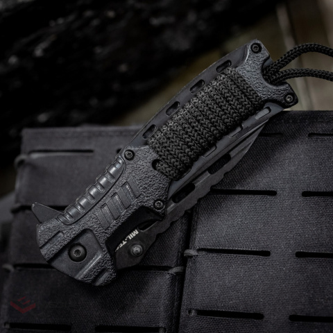 Mil-Tec Paracord Black Folding Knife with Flint