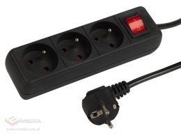 Power extension cord 3-Sockets with earthing+circuit breaker 2m black 3x1,5mm