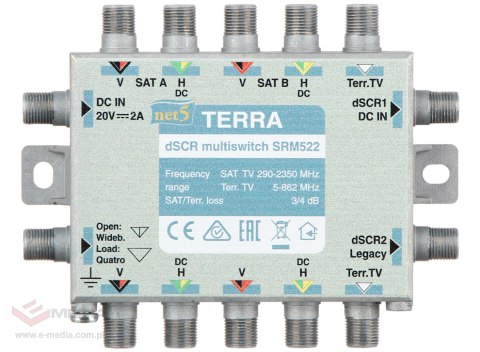 MULTISWITCH PRZELOTOWY UNICABLE I/II SRM-522 5 WEJŚĆ / 5 WYJŚĆ + 2 WYJŚCIA UNICABLE TERRA