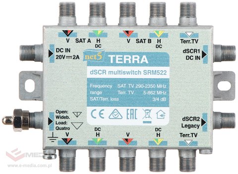 MULTISWITCH PRZELOTOWY UNICABLE I/II SRM-522 5 WEJŚĆ / 5 WYJŚĆ + 2 WYJŚCIA UNICABLE TERRA