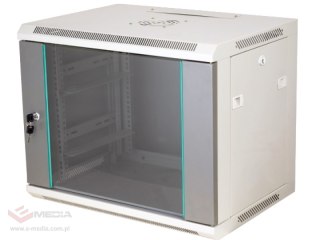 Szafka rack wisząca 19" 15U 600x450, niedzielona, drzwi szklane jednoskrzydłowe, tył osłona pełna, osłony boczne zamykane na klu