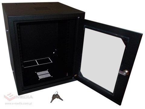 Szafka wisząca 10" 6U głęb. 300 mm, niedzielona, drzwi szklane, kolor czarny ALANTEC